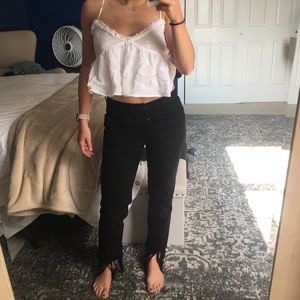 Black 3x1 fringe boyfriend jeans